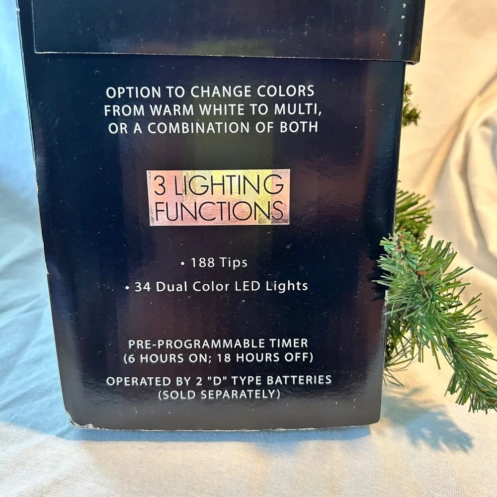 Color Switch Plus 9ft Cortland LED Pre-Lit Garland Color Changing Battery Timer